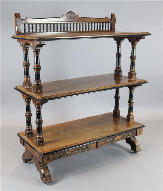 C. Hindley & Sons. A Victorian Aesthetic movement parcel ebonised walnut buffet, W.4ft 2in. D.1ft 10in. H.4ft 11in.